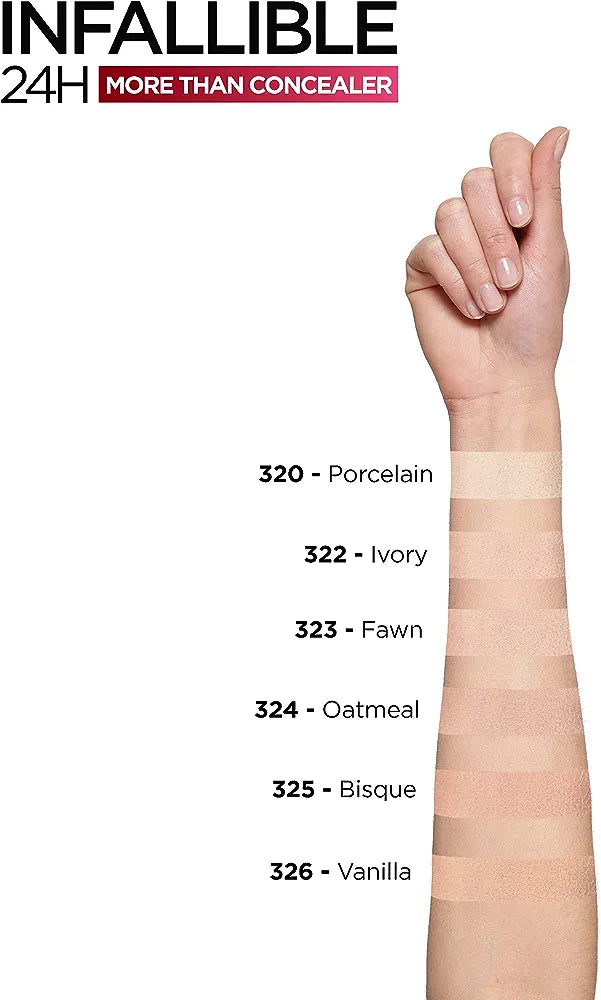 MAKEUP L'Oréal Paris Infallible 24H More Than Concealer, Full-coverage, Longwear and Matte Finish, 326 Vanilla,Cashmere 327