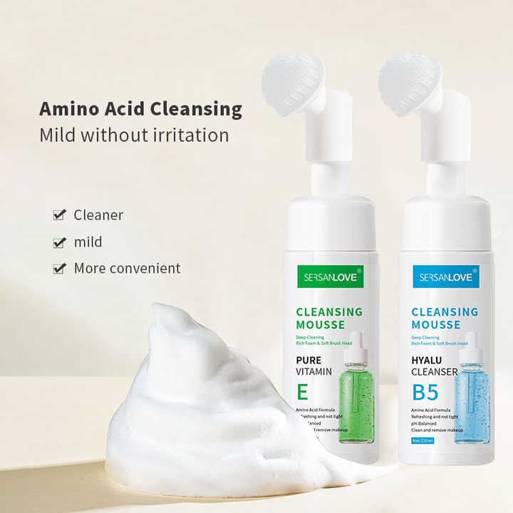 SERSANLOVE Amino Acid Face Wash Cleansing Foam Gentle Cleansing Remove Makeup Moisturizing Facial Mousse Foam Cleanser