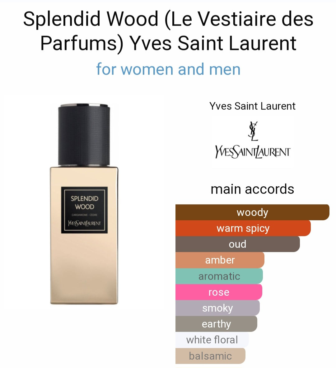 Perfume Splendid Wood Yves Saint Laurent for women and men- Eau de Parfum- Tester Original