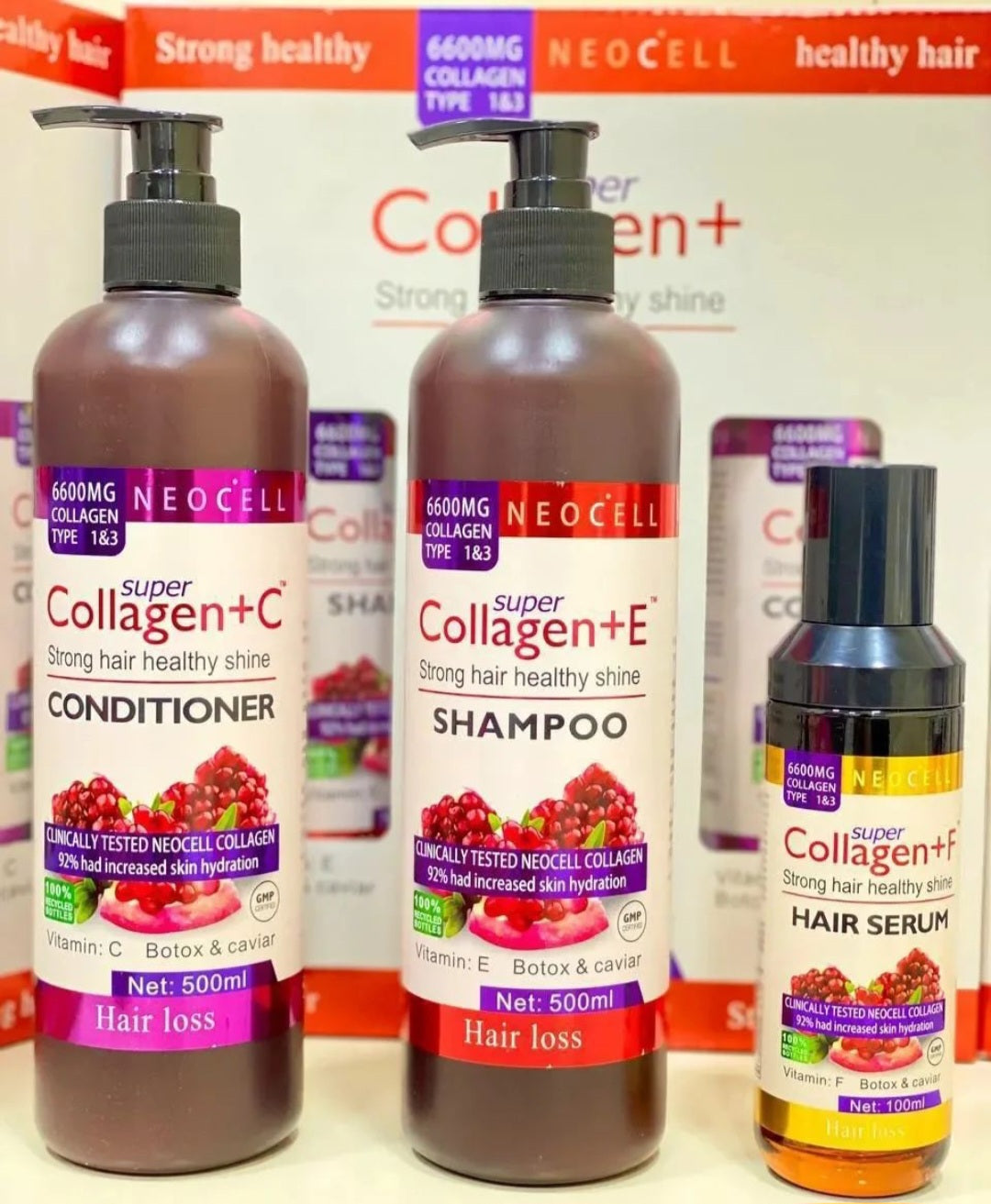 Set NeoCell, Super Collagen +E Shampoo, +F Hair Serum, +C Hair Conditioner